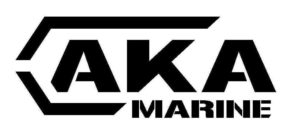 Un logotipo en blanco y negro para aka marine sobre un fondo blanco.