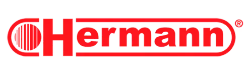 El logotipo de Hermann es rojo y blanco y parece un logotipo de Nintendo.