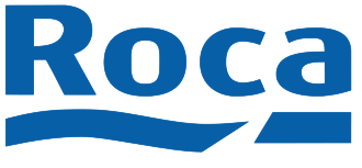 El logo de Roca es azul y blanco con una ola en el medio.