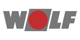 Un logotipo de lobo con un círculo rojo en el medio.