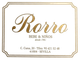 Logotipo para tienda de beb&eacute;s y ni&ntilde;os "Rorro", con texto en letra cursiva dorada sobre fondo blanco, direcci&oacute;n Sevilla.