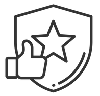 Icône représentant un bouclier avec une étoile et un pouce pour symboliser que le client est protégé, il paye uniquement une fois le travail réalisé