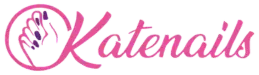 A pink logo for a nail salon called katenails