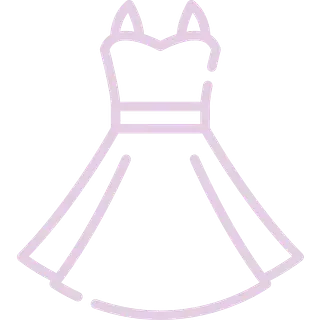 Un dibujo de línea morada de un vestido sobre un fondo blanco.