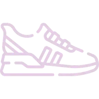 Un dibujo de línea violeta de un par de zapatillas sobre un fondo blanco.