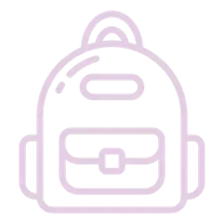 Un dibujo lineal rosa de una mochila con un maletín dentro.