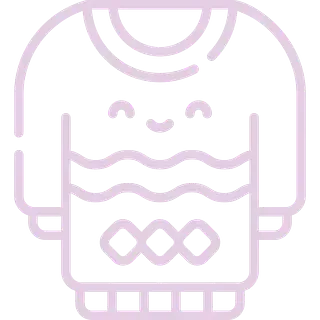 Un dibujo lineal morado de un suéter con una cara.