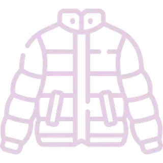 Un dibujo de línea violeta de una chaqueta acolchada sobre un fondo blanco.