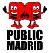 Dos buzones rojos con brazos y piernas, sonriendo y con el pulgar hacia arriba. Texto: Public Madrid