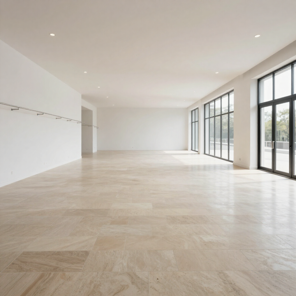 Habitación luminosa y vacía, con suelo de madera clara, paredes blancas y dos ventanas, una de ellas con un radiador debajo.