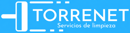 Logotipo de TORRETNET en blanco y azul con el texto &laquo;Servicios de limpieza&raquo;