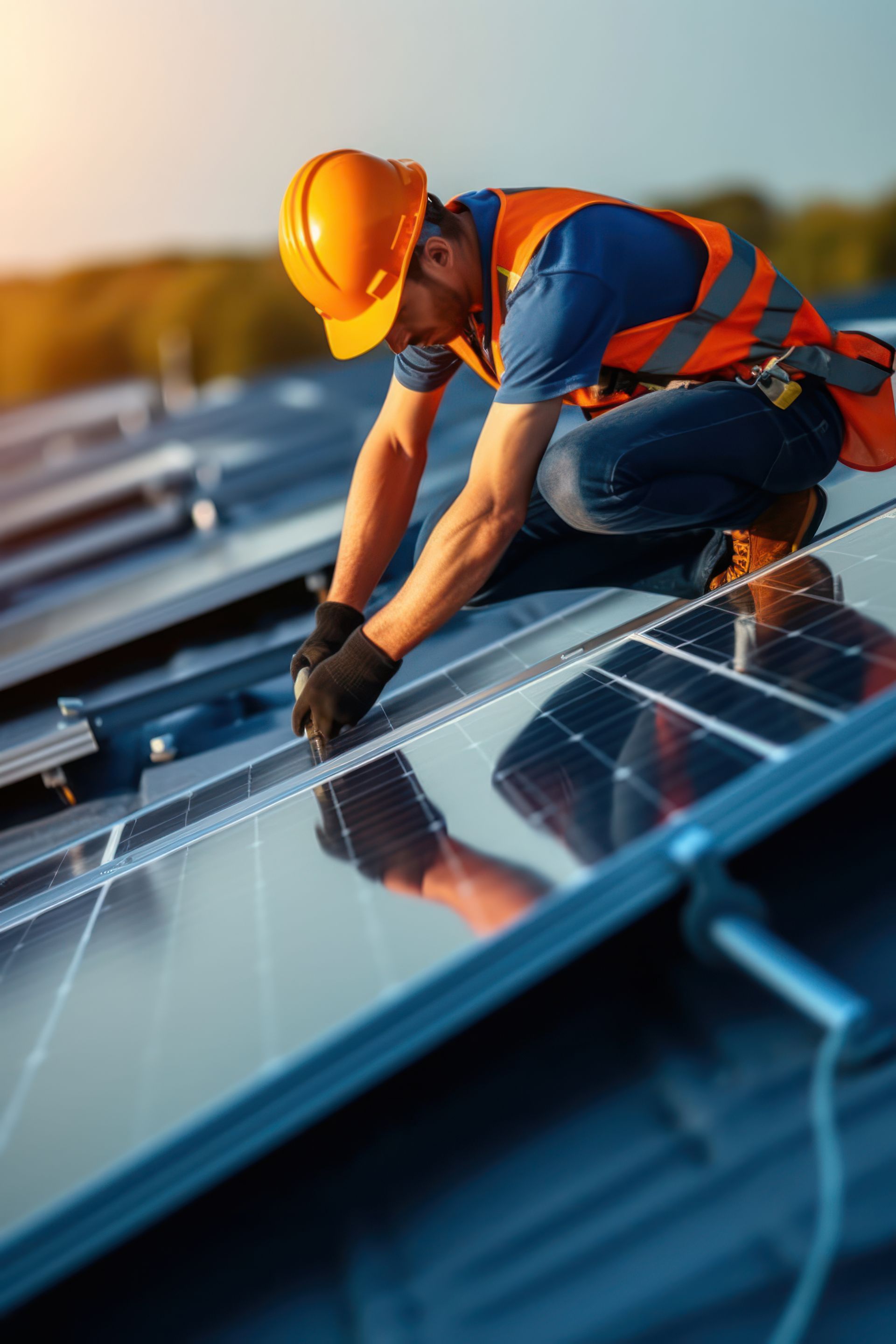 Un homme installe un panneau photovoltaïque