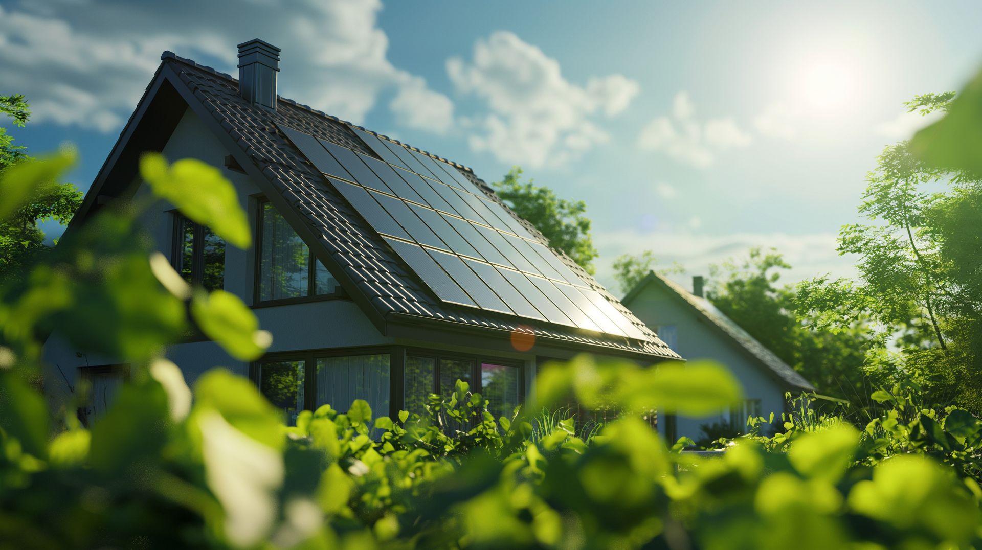 Une maison avec des panneaux solaires