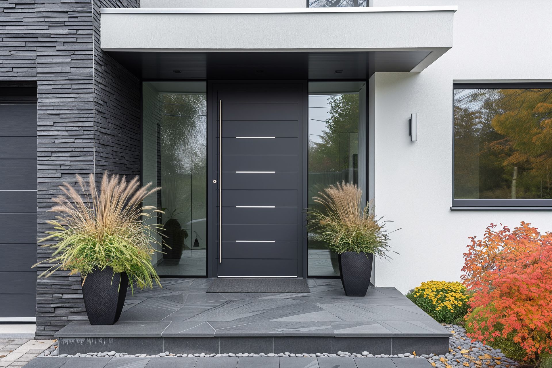 Porte d'entrée en aluminium gris anthracite