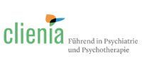Logo für „clienia“ mit grünem Text und einer orangefarbenen, schwarzen und blauen Form. Der Text darunter lautet: „Führend in Psychiatrie und Psychotherapie“.