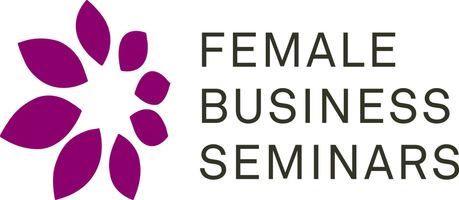 Logo für „Seminare für Geschäftsfrauen“ mit einem lila Blumenmuster und dunkler Schrift.