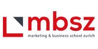 Logo der Marketing- und Businessschule Zürich: roter Schriftzug „mbsz“, rote „L“-Form mit dunkelgrauen Elementen.