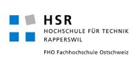Logo for HSR Hochschule für Technik Rapperswil. Blue and gray squares with text.