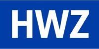 Weisser Schriftzug „HWZ“ auf blauem rechteckigem Hintergrund.