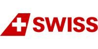 Logo von Swiss International Air Lines: rote Schweizer Flagge und das Wort „SWISS“ in Rot.