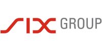Logo der SIX Group: roter stilisierter Text „SIX“ neben grauem „GROUP“.