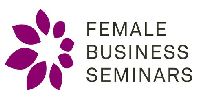 Logo: Lila Blumengrafik, Text „Female Business Seminars“.