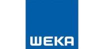 WEKA-Logo mit weisser Schrift auf blauem Hintergrund.