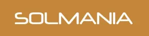 Logotipo blanco “SOLMANIA” sobre fondo color canela.