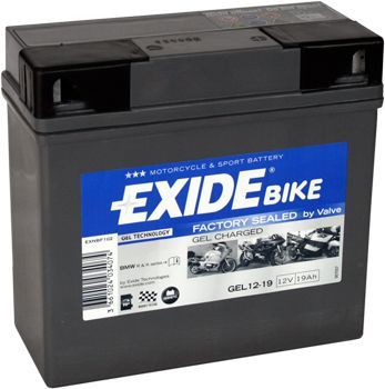 Una batería de bicicleta Exide negra sellada de fábrica.