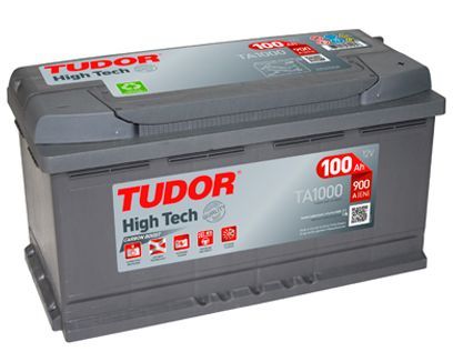 Se muestra una batería de alta tecnología Tudor sobre un fondo blanco.