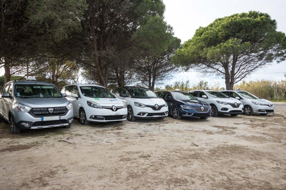 Une rangée de taxis Renault et une Dacia