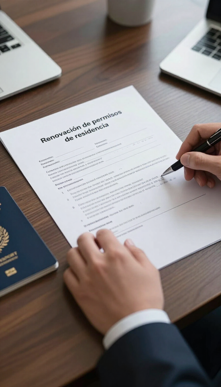Una persona firma un documento en un escritorio con una computadora portátil cerca.