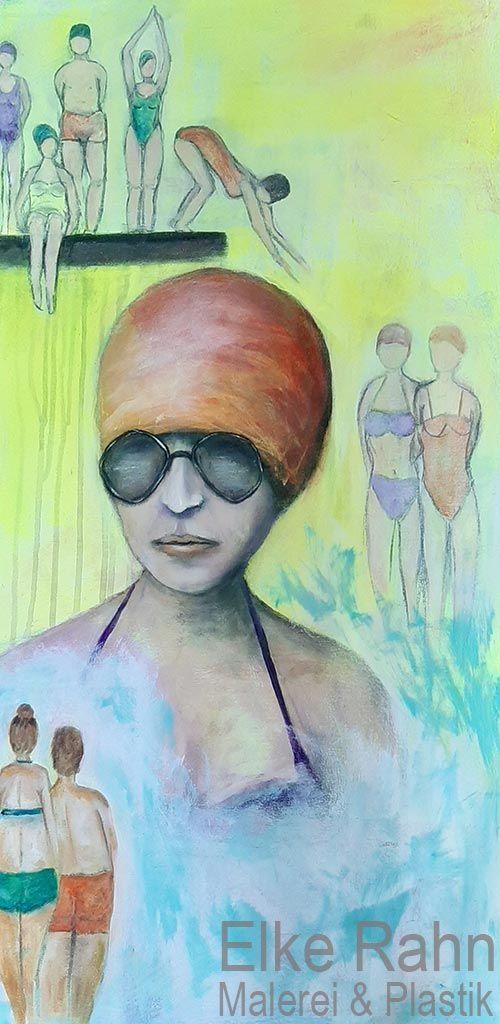 Badeanstalt 50x100 Acryl auf Leinwand