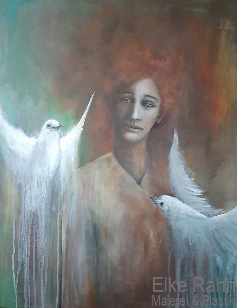 Frau mit Tauben 80x100 Acryl auf Leinwand