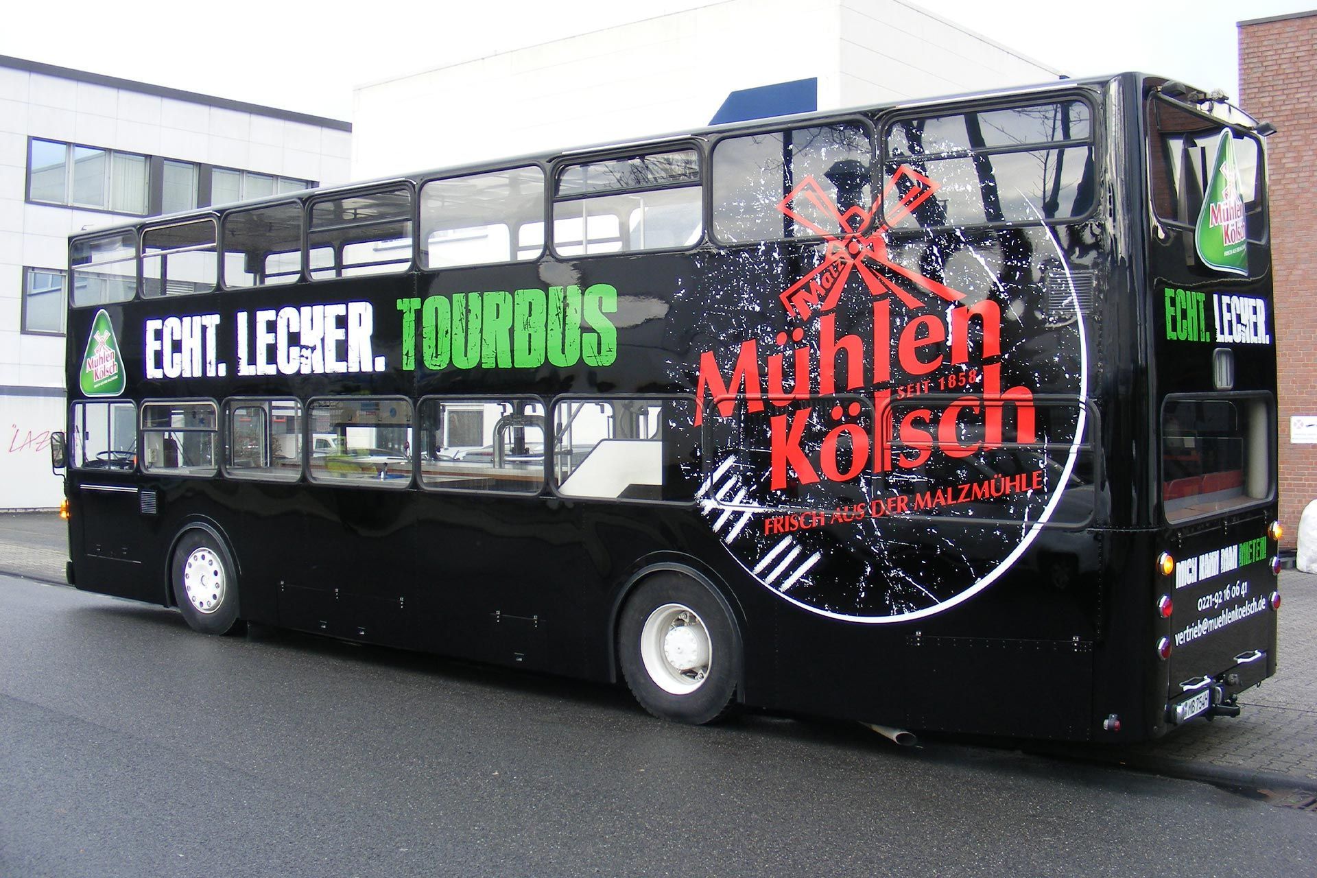 Vollfolierung eines Reisebusses von Mühlen Kölsch – Echt. Lecker. Tourbus