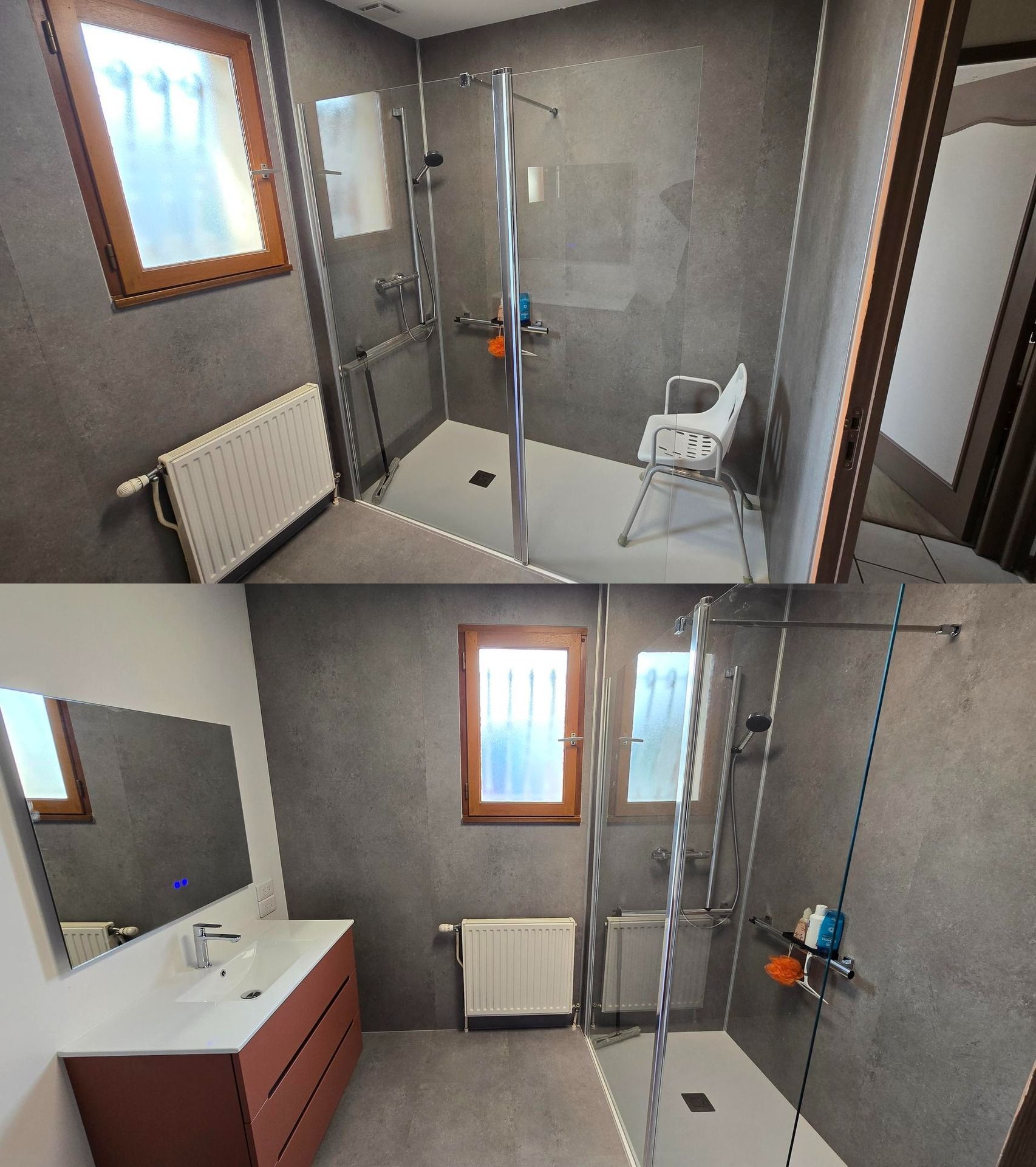 Deux vues de la même salle de bains