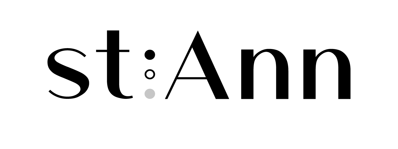 „st:Ann“ in Schwarz, mit einem Punkt und zwei grauen Punkten zwischen dem „t“ und dem „A“.