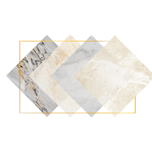 Una imagen de baldosas de mármol en un marco dorado sobre un fondo blanco.