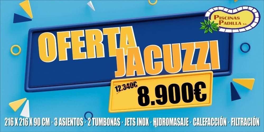 Un cartel azul que dice oferta jacuzzi.