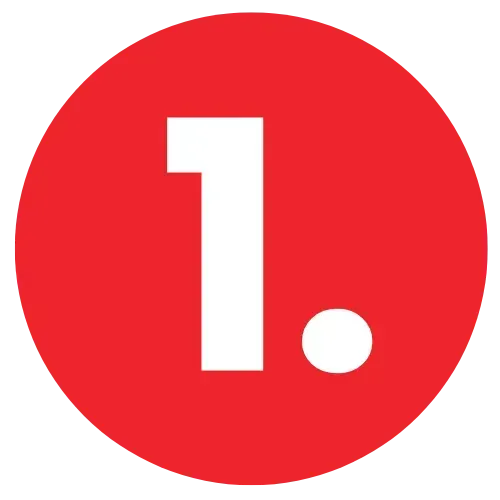 Número 1 blanco con un punto dentro de un círculo rojo.