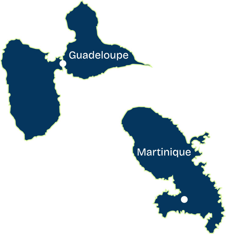 Carte des îles de la Guadeloupe et de la Martinique