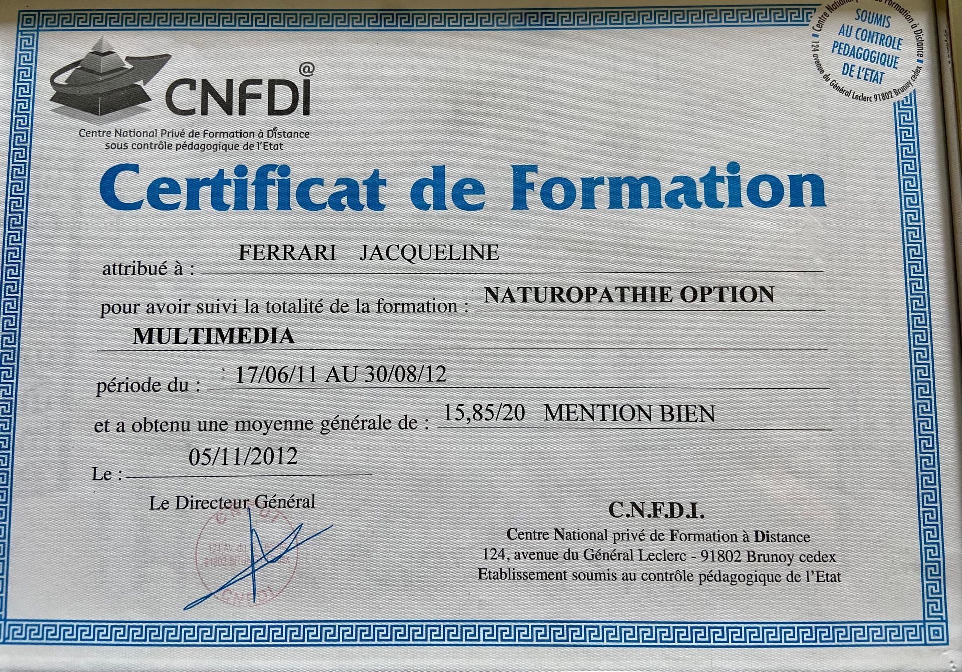 Certificat de Formation en naturopathie