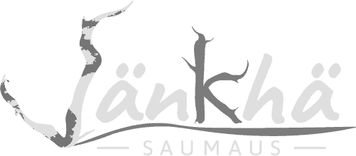 Harmaa tyylitelty logo, jossa lukee ”jänkhä” ja sen alla ”SAUMAUS” valkoisella taustalla