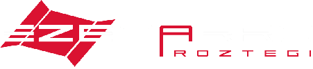 Un logotipo rojo y blanco de Roztech sobre un fondo blanco.
