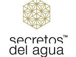 Un logotipo para secretos del agua con un diseño geométrico sobre fondo blanco.