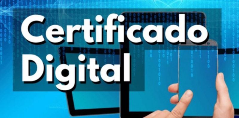 Una persona sostiene una tableta frente a un cartel que dice certificado digital