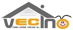 Logotipo con techo de casa gris, texto “VECINO” en naranja y gris, y una carita sonriente en la “O”.