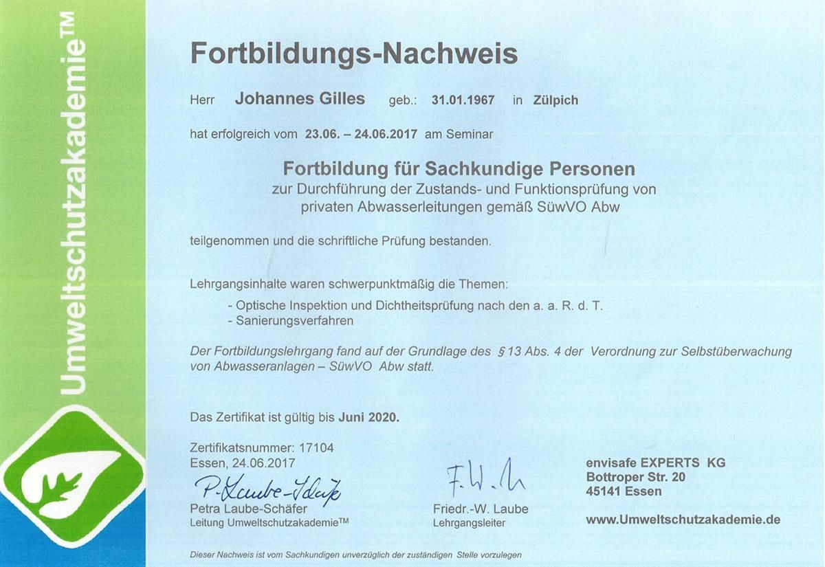 A certificate that says fortbildungs-nachweis on it