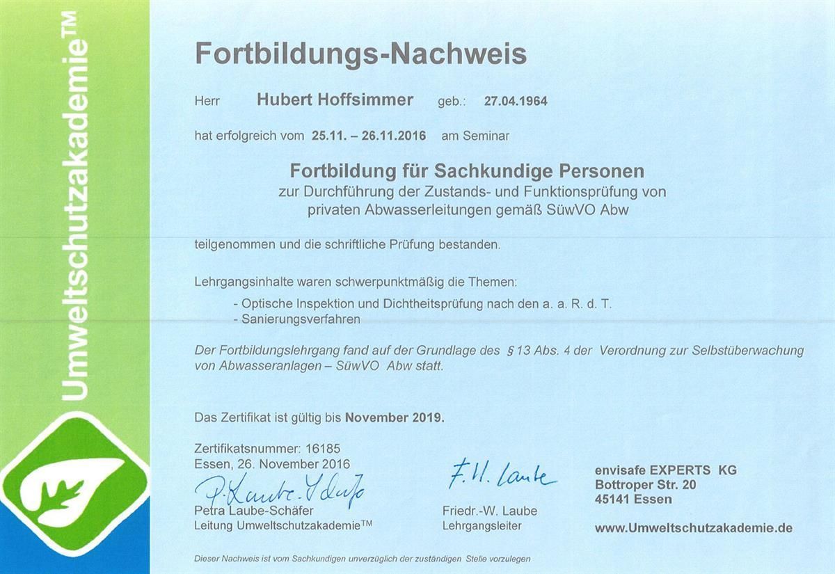 A blue and green certificate that says fortbildungs-nachweis