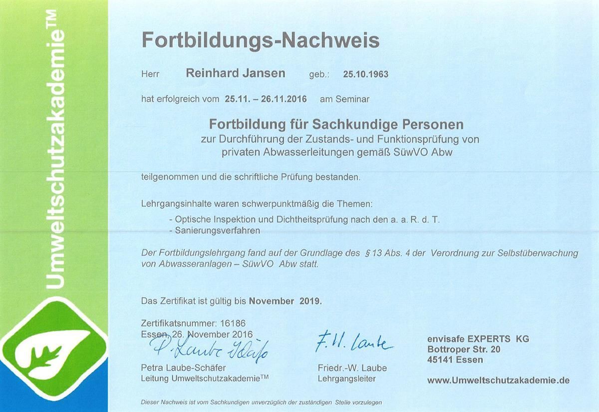 A certificate that says fortbildungs-nachweis on it